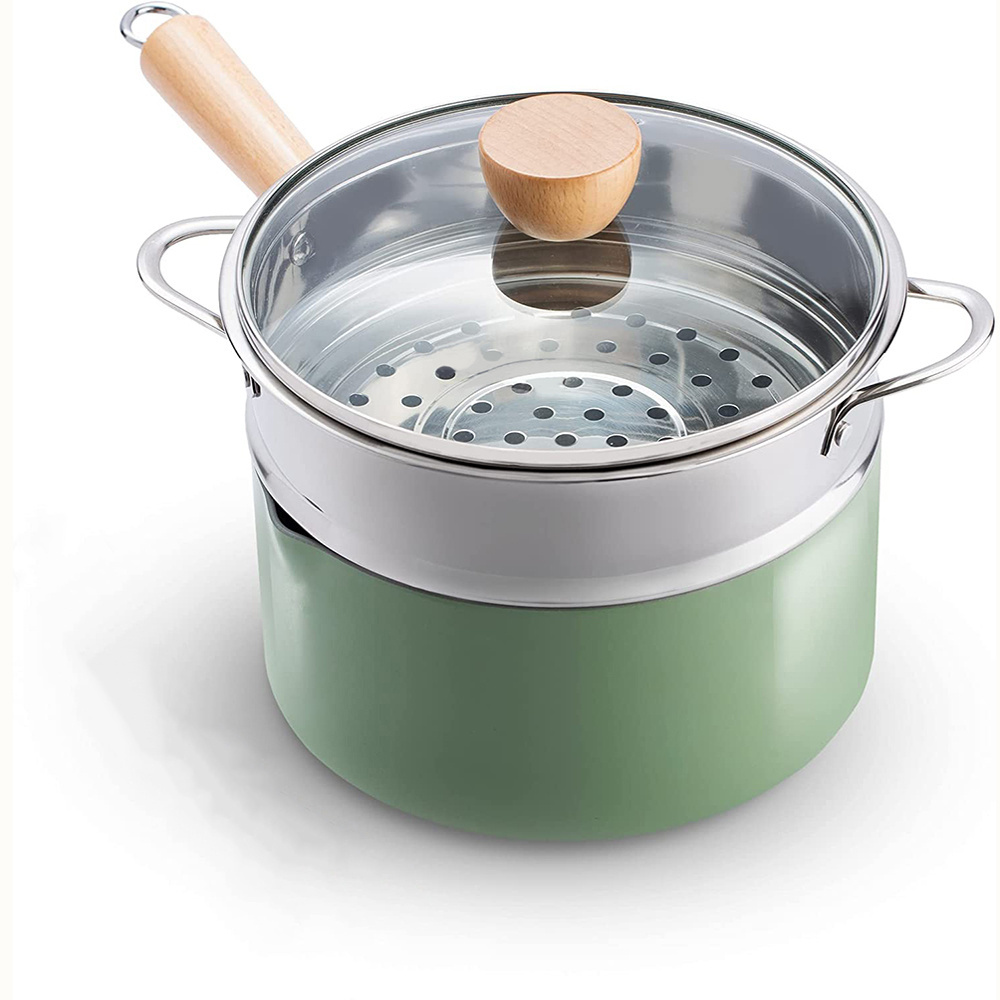 Nonstick Small Sauce Pot Cooking Sauce Pan Saucepan with stainless steel steamer for Stove Top Healthy Nonstick