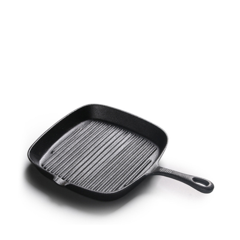 9.5 inch square steak pan cast iron skillet grill pan for grilling oven safe for camping and barbecue