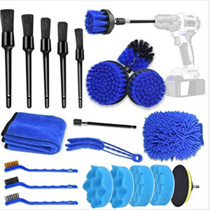 Hot Sales 24 Pcs Car Detailing Brush Set Drill Soft Brushes Wash Kit For Interior Exterior Wheels Dashboard