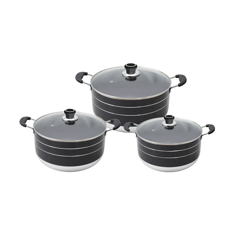 Hot Aluminum Cookware Sets Pressed Soup Pot With Glass Lid