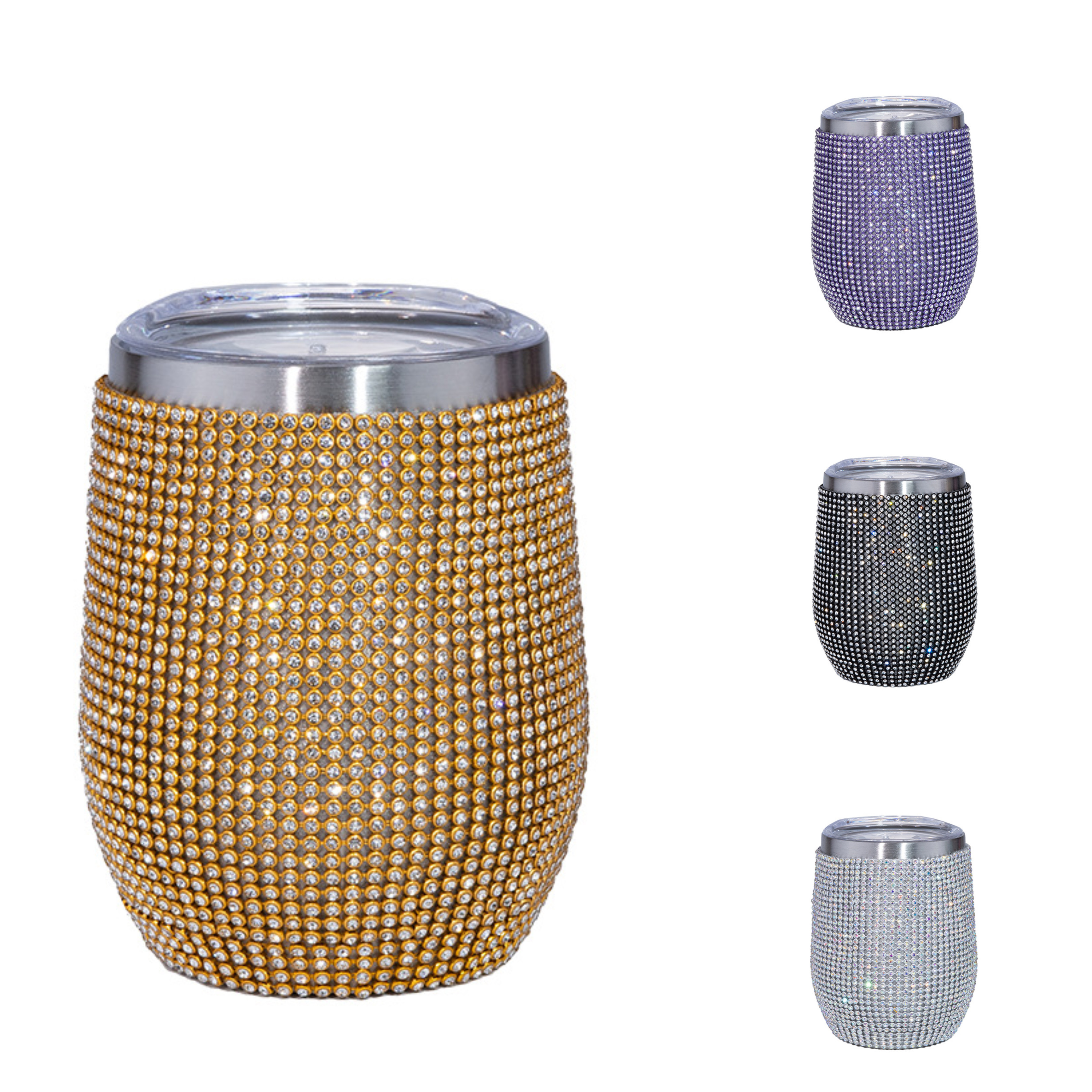 Bling Rhinestone Stainless Steel Tumbler 12Oz Egg Shape Wine Beer Tumbler Cups Double Wall Water Mug Glitter Wine Tumbler