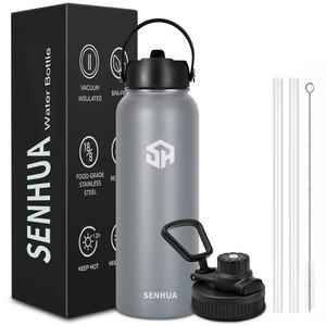 SENHUA 32oz Double Wall Wide Mouth Stainless Steel Water Bottle with Straw Sports Canteen Great for Hiking