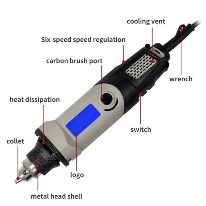 High Power 400W Electric Grinder 6mm Speed Clamp Straight Grinder Small Electric Grinding and Polishing Machine Jade Carving Pen