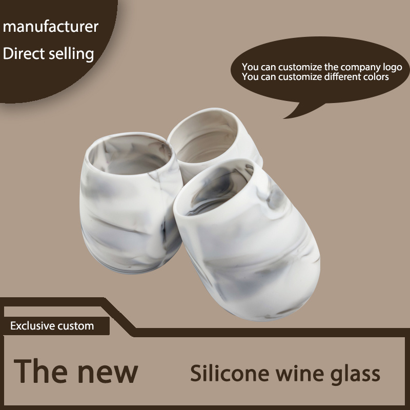 2024 New Design  Custom Dishwasher-Safe Unbreakable Stemless Silicone Cup Glass Silicone Wine Glasses Marble Cup