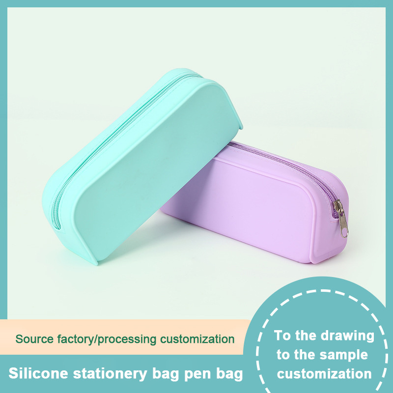 Custom Waterproof Silicone Square Shape Pencil Case Silicone Kids Stationery Box Back To School Pencil Bag Cute Pouch