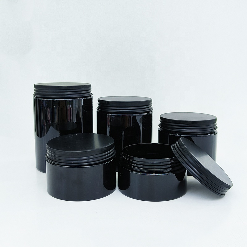 Wholesale Cosmetic Food Packaging 100ml 150ml 200ml 250ml 300ml Amber Black PET Plastic Cosmetic Cream Jar With White Black Lid