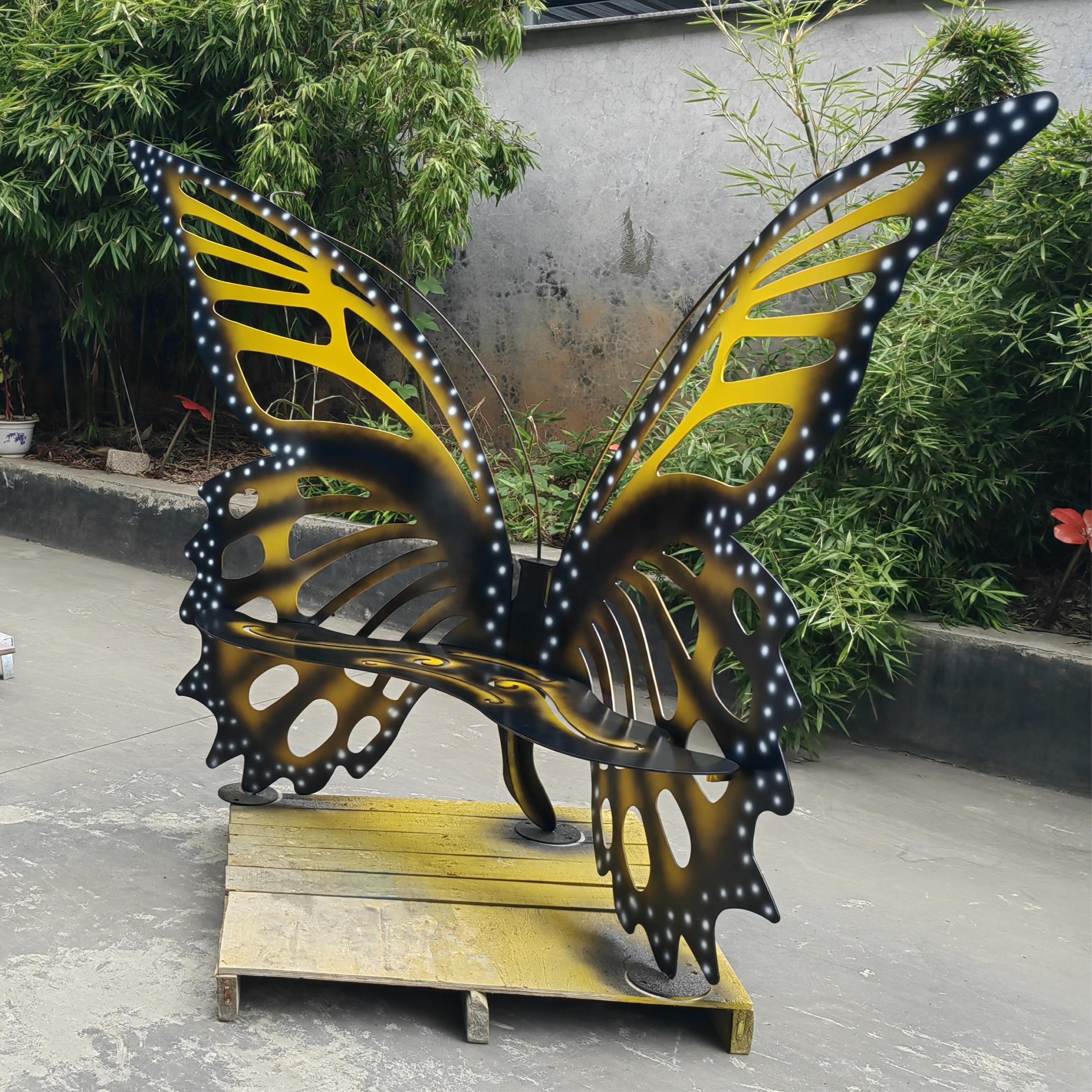 Modern metal art butterfly garden art chair statue home yard decoration outdoor display stainless steel sculpture for sale