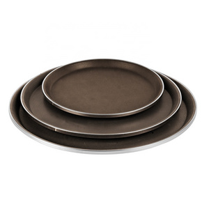 Small Size 11" Diameter 28cm Round Fiberglass Non Slip Serving Tray with Stainless Steel Rim