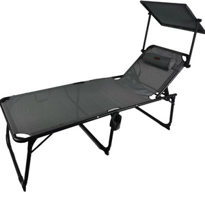 Outdoor Aluminum Foldable Comfortable Camping Bed Lounge Chair With Sunshade Factory Commercial with pillow beach chairs