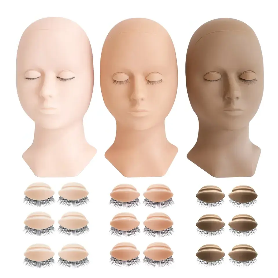 Eyelash Extension Practice Training Mannequin head Silicone Removable Eyelids White Black Brown 3 layers Lash Mannequin Head