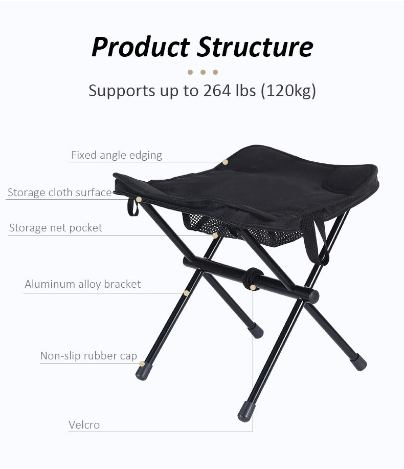 Hot Selling Outdoor Ultralight Portable Compact Foot Rest Foldable Small Camping Stool Chair With Zipper Handbag