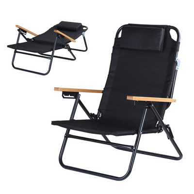 Outdoor 4-Position Lay Flat Heavy Duty Compact Folding Reclining Beach Camping Ground Chair For Adults