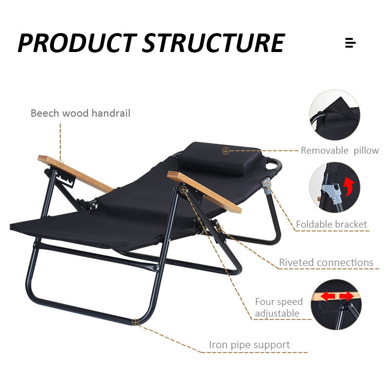 Outdoor 4-Position Lay Flat Heavy Duty Compact Folding Reclining Beach Camping Ground Chair For Adults