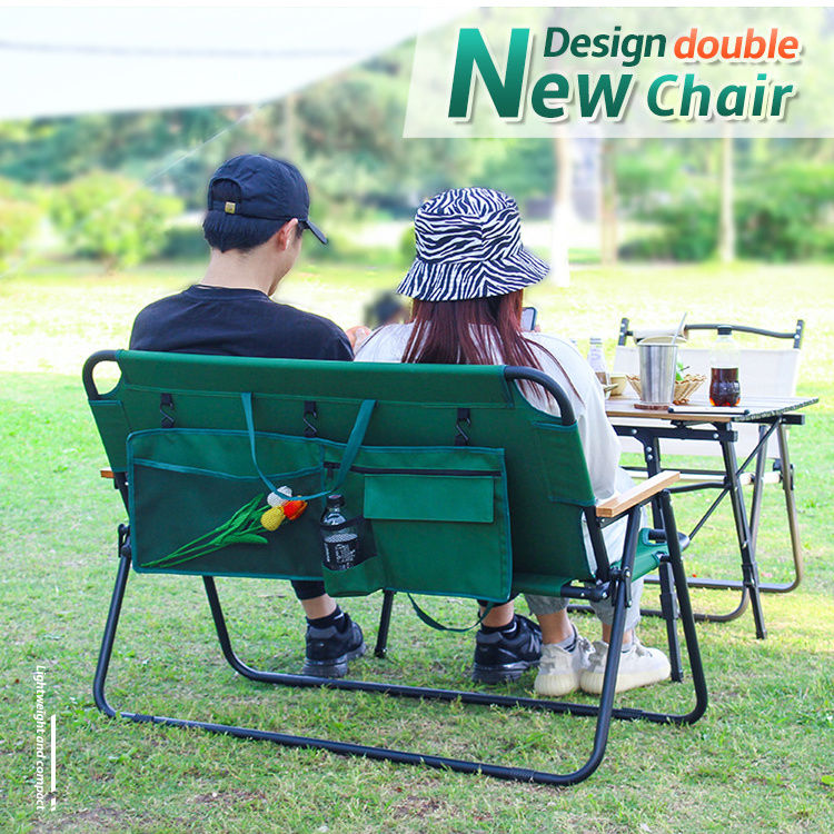 Custom Outdoor Heavy Duty Two Person Beach Chairs Foldable Double Seat Camping Chair With Back Pocket