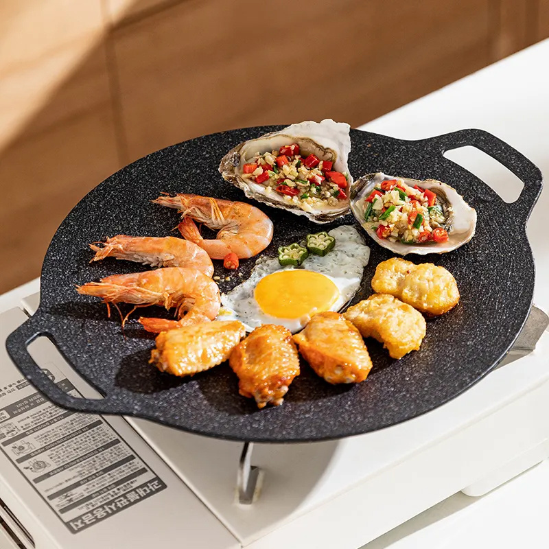 Wholesale Non stick Cast Iron Camping Round Frying Pan Pre Seaoned Griddle Grill Pan For outdoor and kitchen cooking