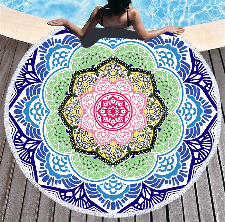 Factory Direct Supply Of Mandala Round Printing Microfiber Plus Tassel Feel Soft And Customizable Beach Towel