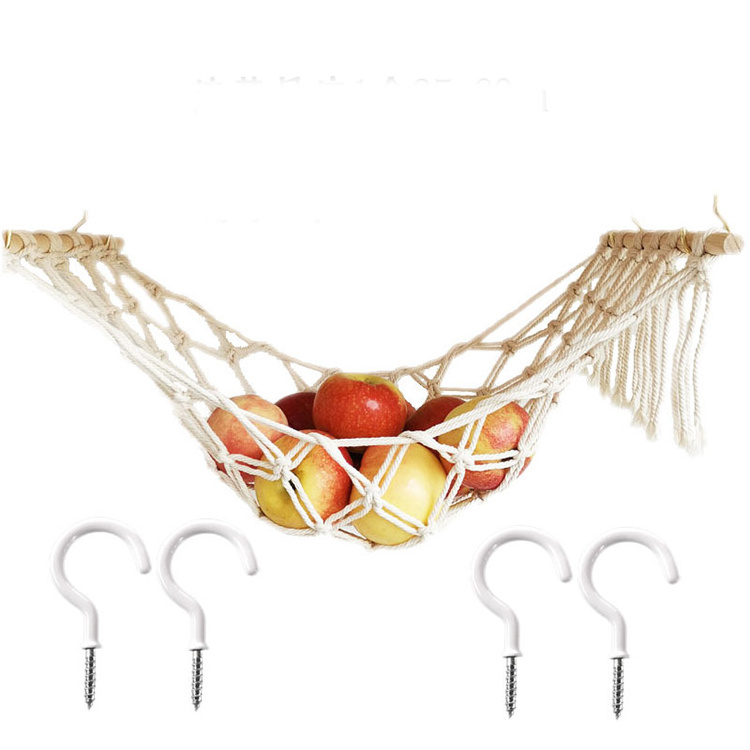 Home Kitchen Decor Cabinet Hanging Fruits Basket Boho Macrame Fruit Hammock with Hooks