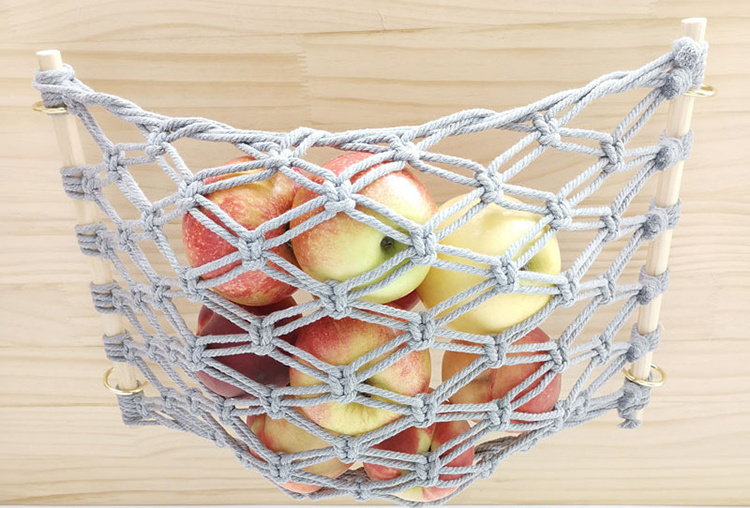 Home Kitchen Decor Cabinet Hanging Fruits Basket Boho Macrame Fruit Hammock with Hooks