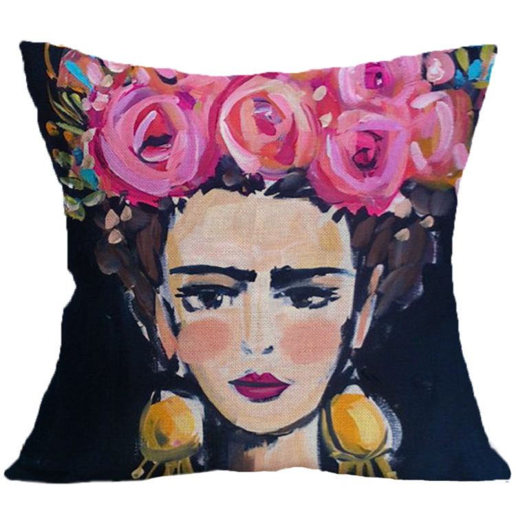 Wholesale Customized Mexican Woman Digital Printed Polyester Fabric Pillow Case Car Cushion Cover