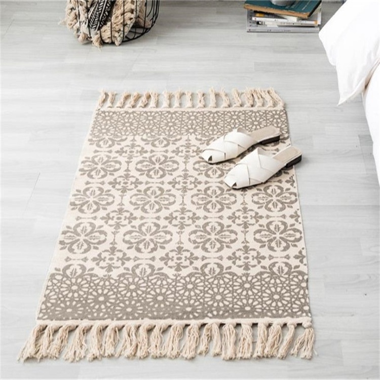 Ethnic Retro Style Floor Mat, Cotton Linen Floor Protector Mat, Office Chair Floor Mat