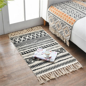 Ethnic Retro Style Floor Mat, Cotton Linen Floor Protector Mat, Office Chair Floor Mat