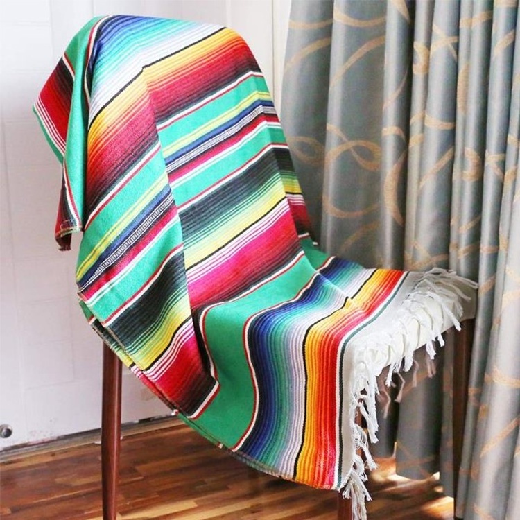 Mexican Rainbow Travel Customized Blankets With Tassel 59 X 84 Inch, Fringe Knitted Sofa Bed Blanket