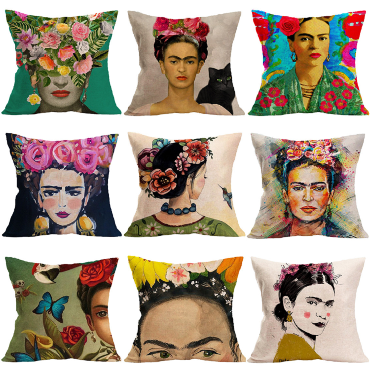 Wholesale Customized Mexican Woman Digital Printed Polyester Fabric Pillow Case Car Cushion Cover