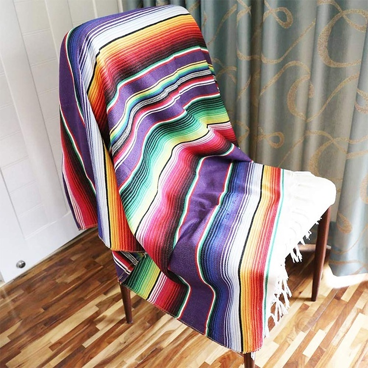 Mexican Rainbow Travel Customized Blankets With Tassel 59 X 84 Inch, Fringe Knitted Sofa Bed Blanket