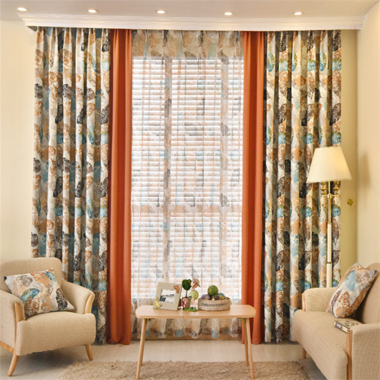 2020 Wholesale High Quality Full Shading Blackout Reactive Print Burnt Orange Color Polyester Curtains