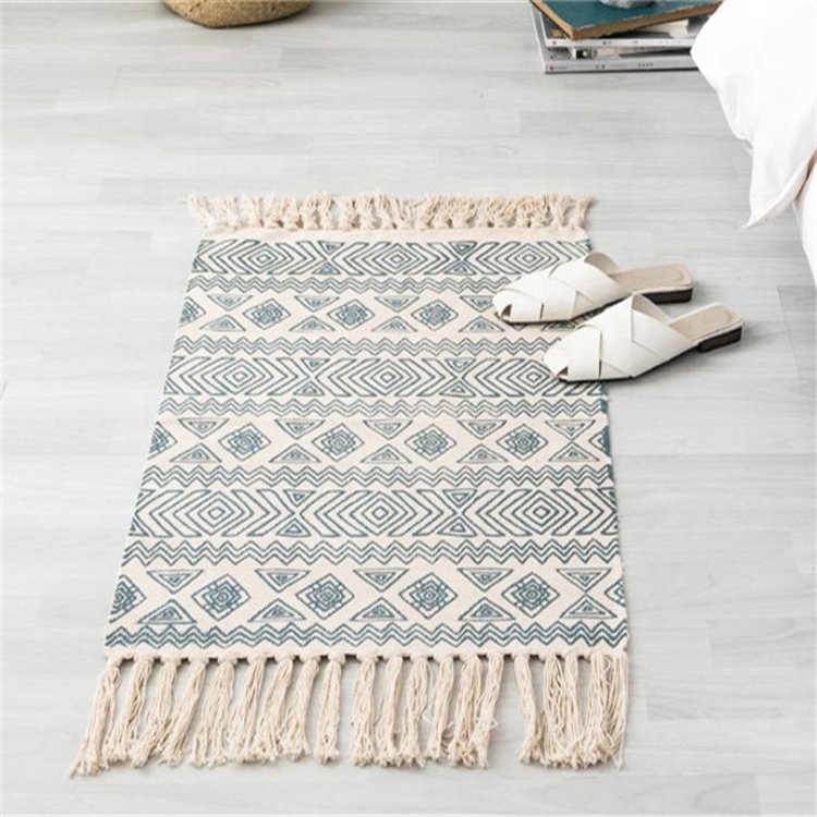 Ethnic Retro Style Floor Mat, Cotton Linen Floor Protector Mat, Office Chair Floor Mat