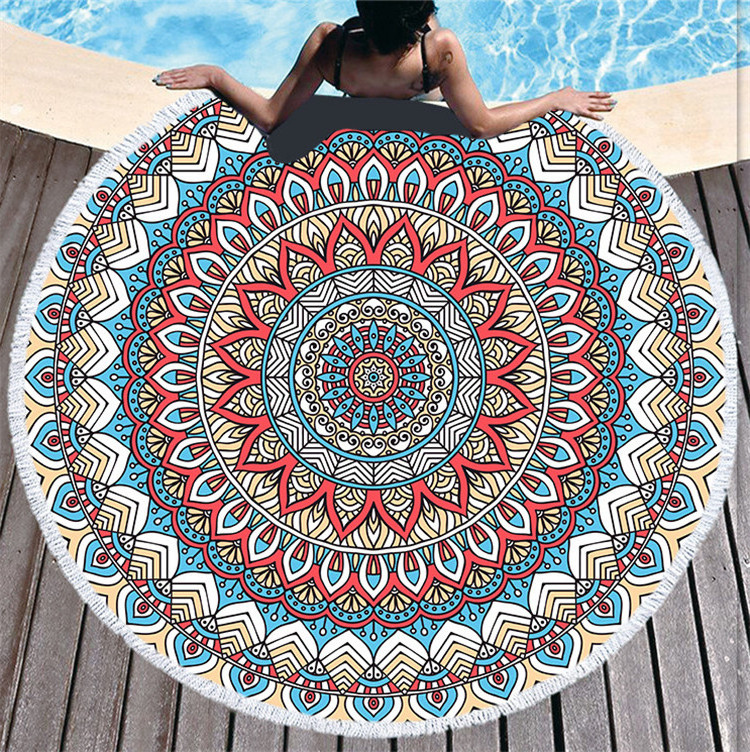 Factory Direct Supply Of Mandala Round Printing Microfiber Plus Tassel Feel Soft And Customizable Beach Towel