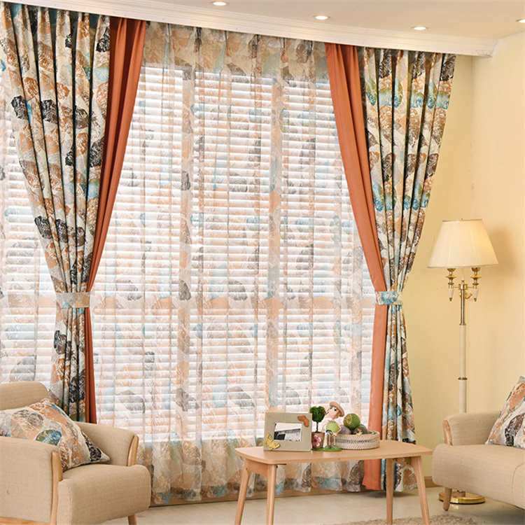 2020 Wholesale High Quality Full Shading Blackout Reactive Print Burnt Orange Color Polyester Curtains