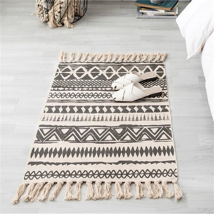 Ethnic Retro Style Floor Mat, Cotton Linen Floor Protector Mat, Office Chair Floor Mat