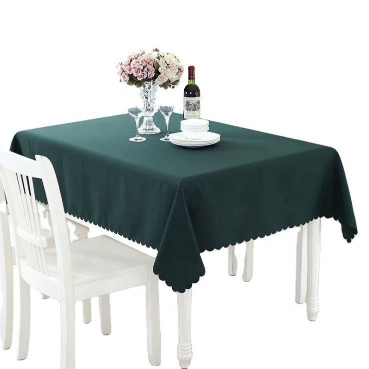 Thick Rectangular Macrame Tablecloth Dark Green Hotel Fancy Solid Color Table Cloth For Meeting Office