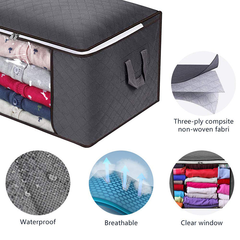 Large Capacity Foldable Blanket Organizer Containers Breathable Clothes Storage Bag With Reinforced Handle