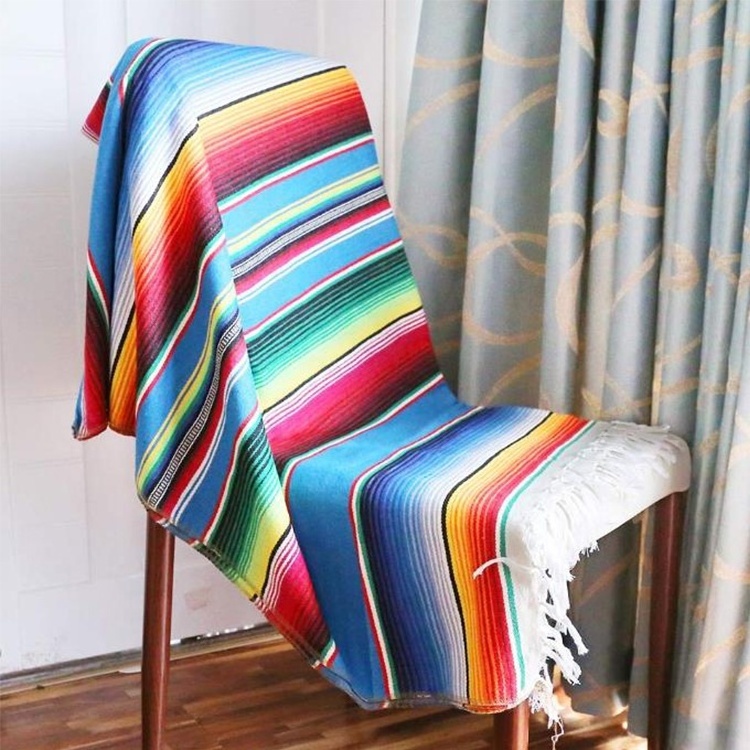 Mexican Rainbow Travel Customized Blankets With Tassel 59 X 84 Inch, Fringe Knitted Sofa Bed Blanket