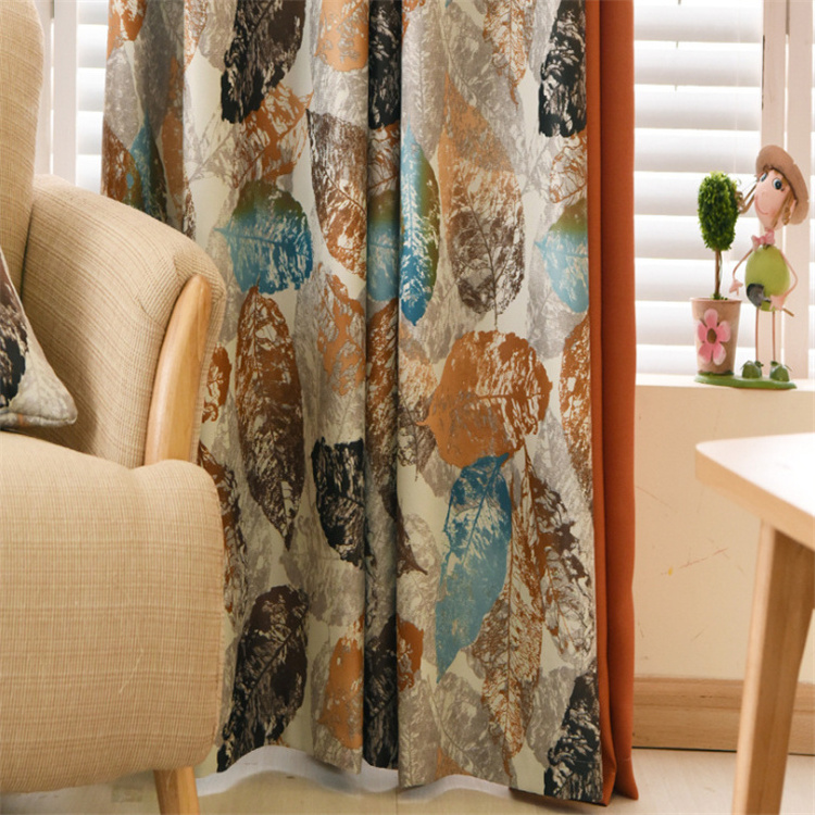 2020 Wholesale High Quality Full Shading Blackout Reactive Print Burnt Orange Color Polyester Curtains