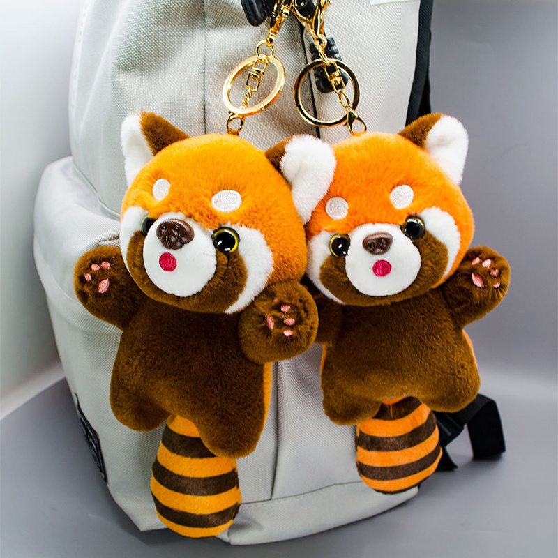 Creative Raccoon Keychain With Long Tail Mini Cute Stuffed Animal Plush Toys Small Action Figure Key Chain Plushies Custom Doll