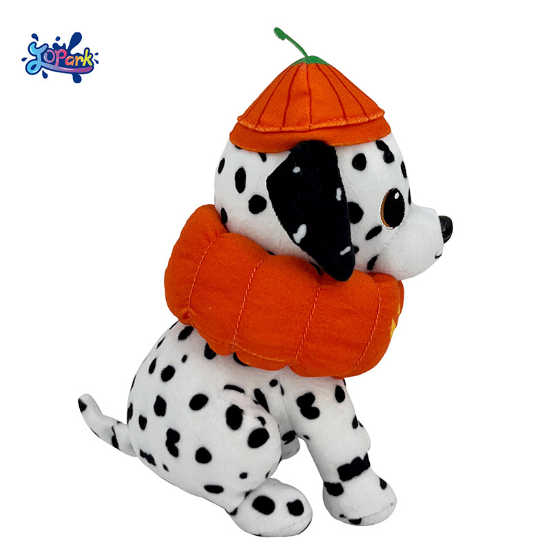 OEM ODM Halloween Soft Puppy Plushies Stuffed Animal Plush Toy Small Dalmatian Dog Decoration Gift With Pumpkin Hat For Kid Baby