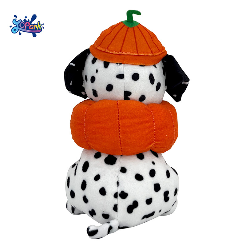 OEM ODM Halloween Soft Puppy Plushies Stuffed Animal Plush Toy Small Dalmatian Dog Decoration Gift With Pumpkin Hat For Kid Baby