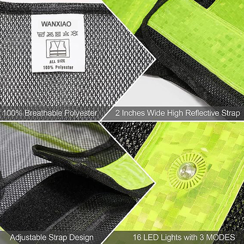 LED Reflective Running Mesh Safety Vests with High Visibility Night Lights, Adjustable Safety Gear for Walking, Cycling, Biking