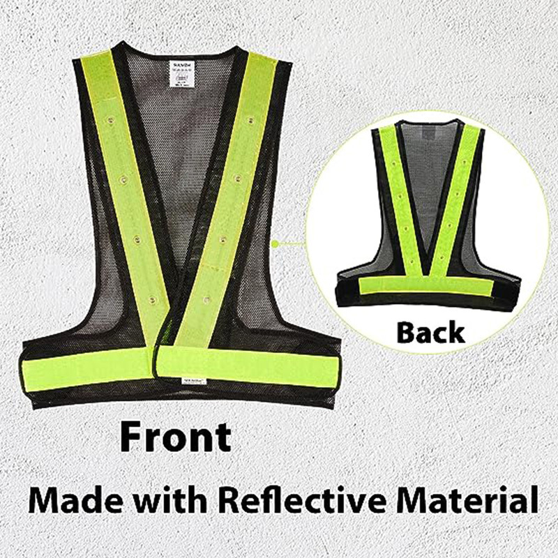 LED Reflective Running Mesh Safety Vests with High Visibility Night Lights, Adjustable Safety Gear for Walking, Cycling, Biking