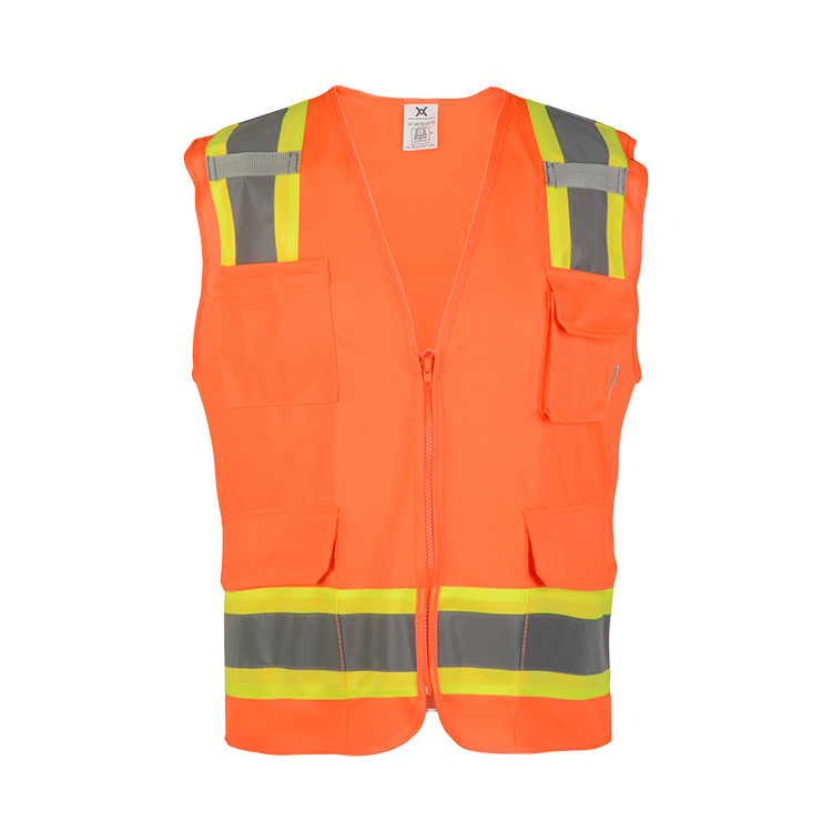 High Visibility Mesh Safety Vest ANSI Class 2 Security Construction Reflective Vest with Pockets and Zipper