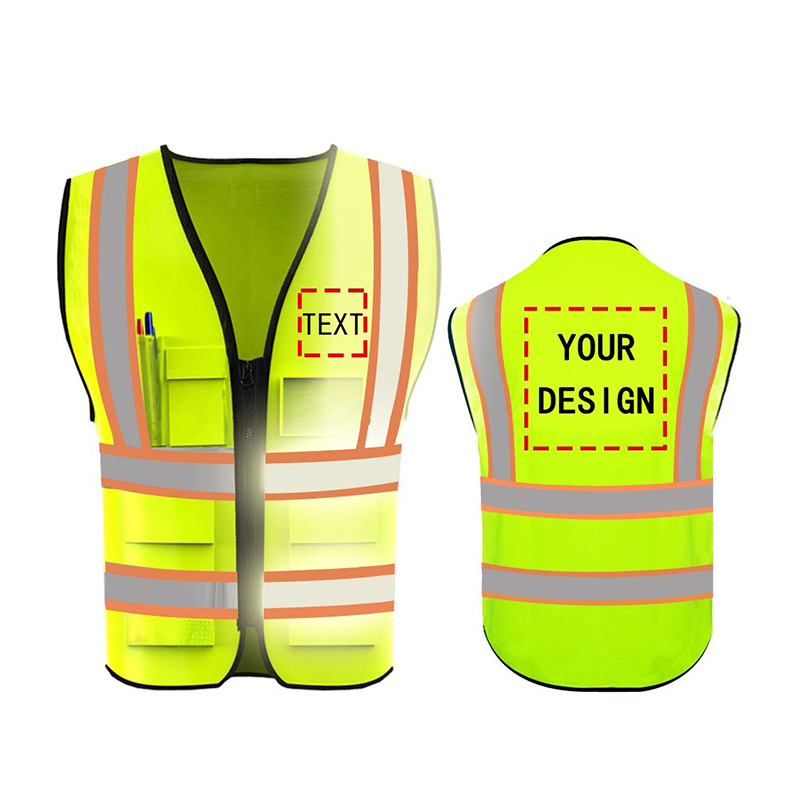 High Visibility Safety Reflective Vest Custom Your Logo Multipocket Workwear With Reflective Strips Outdoor Work Vests