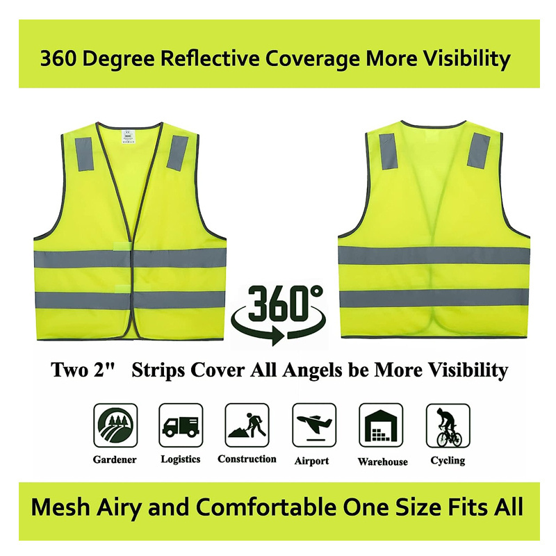 Yellow Reflective High Visibility Safety Vest Construction Work Vests for Men with Reflective Strips