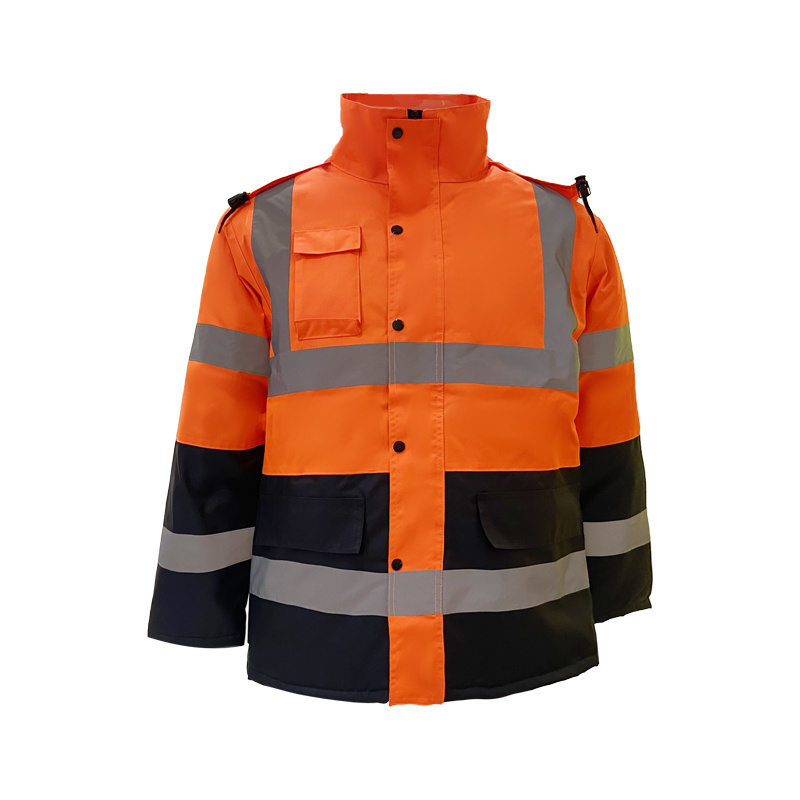 Waterproof High Visibility Winter Safety Bomber Jackets Reflective Workwear Jackets With Zipper