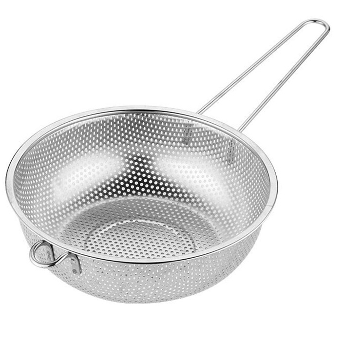 16cm steel Micro-perforated Colanders Strainers Metal Strainer Basket With Long Handle For Draining Rinsing Washing Silver