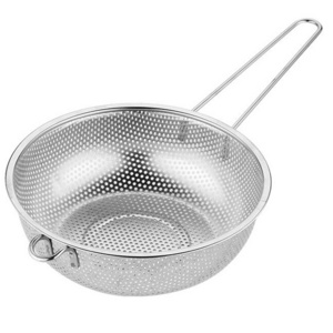 16cm steel Micro-perforated Colanders Strainers Metal Strainer Basket With Long Handle For Draining Rinsing Washing Silver