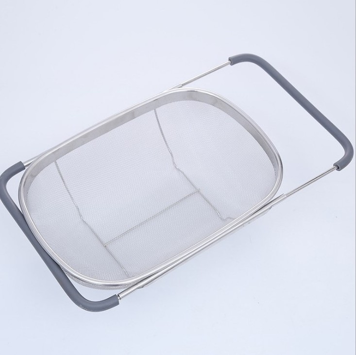 China Fruit And Vegetable Mesh Rice Washing Stretchable Sink 304 Stainless Steel Kitchen Telescopic Drain Basket