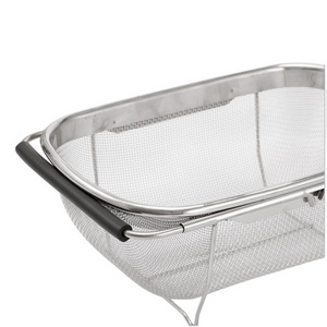 Professional Kitchen Stainless Steel Vegetable Fruit PP Handles Mesh Extendable Over Sink Perforated Colander Strainer